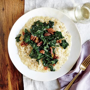 Sweet onion risotto with sautéed kale