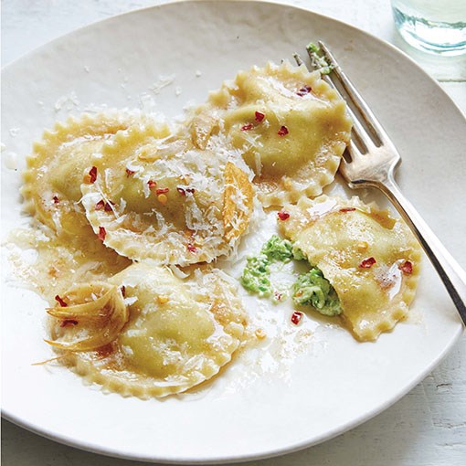 Sweet pea and ricotta ravioli