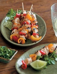 Sweet pepper and teriyaki chicken skewers