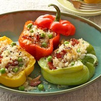 Sweet peppers stuffed with applewood bacon risotto