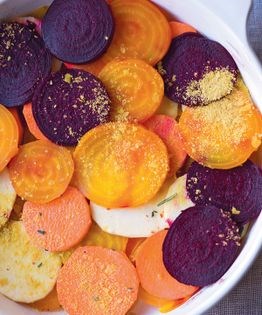 Sweet potato & beetroot gratin