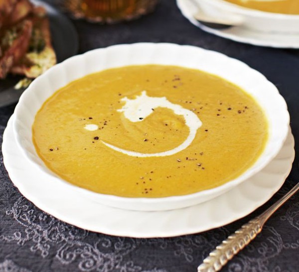Sweet potato & butternut soup with lemon & garlic toast