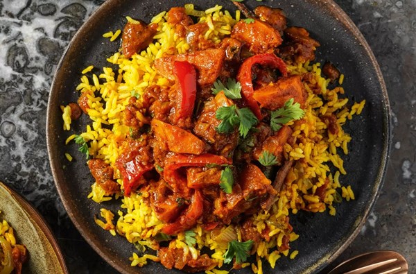 Sweet potato & pepper tikka masala and spiced rice