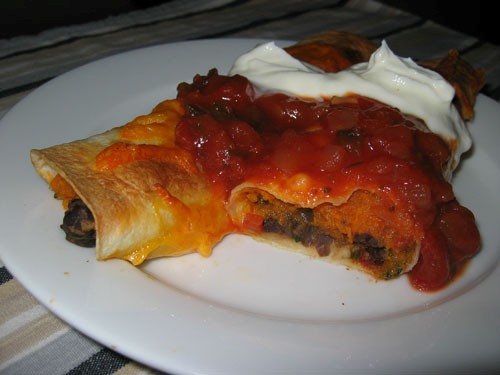 Sweet potato and bean enchiladas