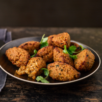 Sweet potato and bulgar koftas with tahini