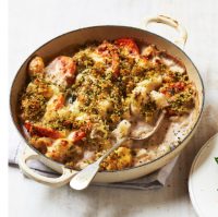 Sweet potato and cauliflower cheese with sumac crumbs