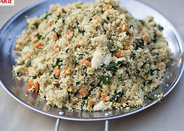 Sweet potato and chickpea pilaf with herbs and sesame dressing