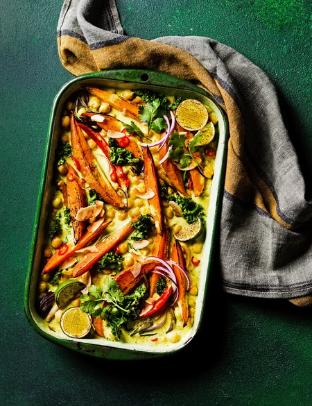 Sweet potato and coconut tray curry