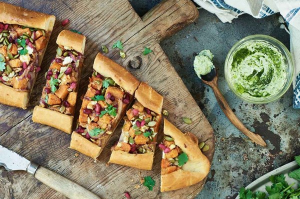 Sweet potato and feta pide