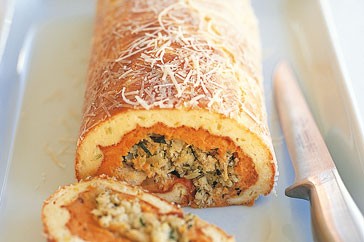 Sweet potato and leek roulade with stuffing