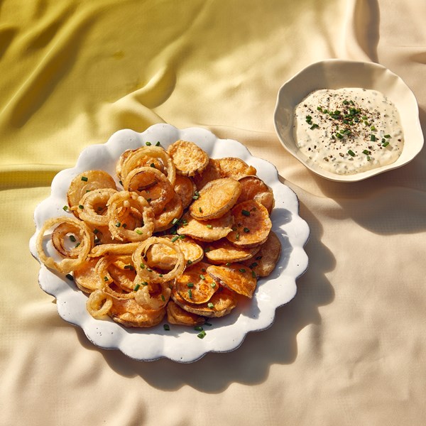 Sweet potato and onion tempura with chive mayo