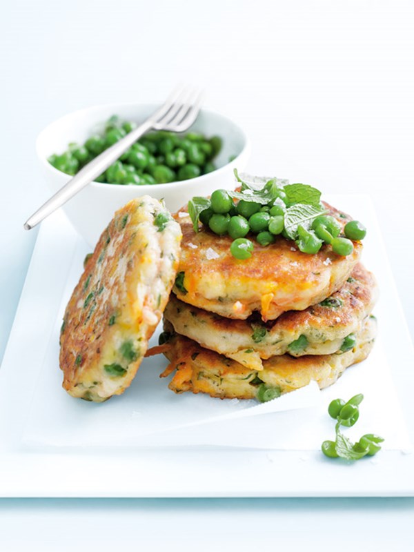 Sweet potato and pea fritters