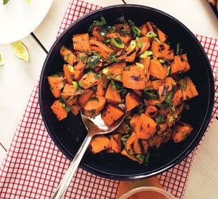 Sweet potato and poblano salad with honey and rosemary