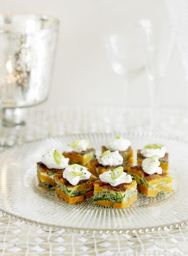 Sweet potato and spinach tortilla with feta yoghurt