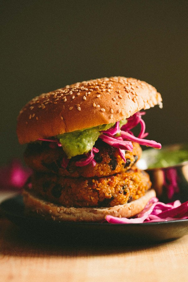 Sweet potato, black bean, and quinoa burger