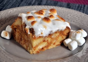 Sweet potato bread pudding with marshmallow topping