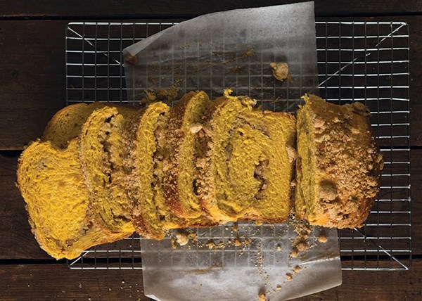 Sweet potato brioche with orange-pecan streusel