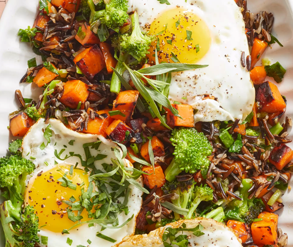 Sweet potato, broccoli & wild rice hash