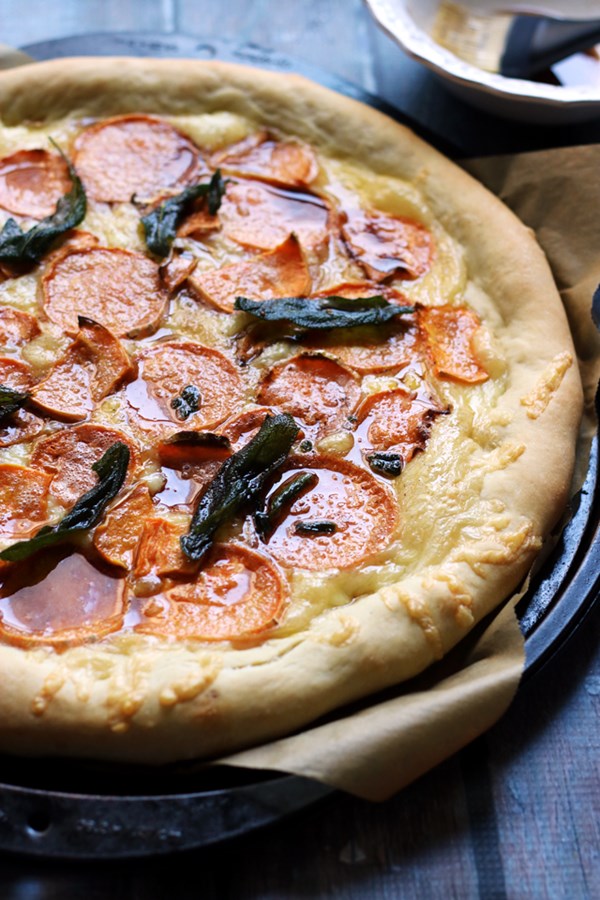 Sweet potato, brown butter, and fried sage pizza