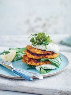 Sweet potato cakes with dill & cashew yoghurt