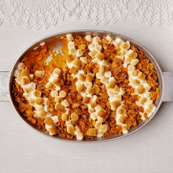 Sweet potato casserole with crispy cornflakes 