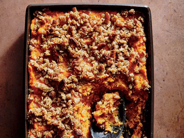 Sweet potato casserole with crunchy oat topping