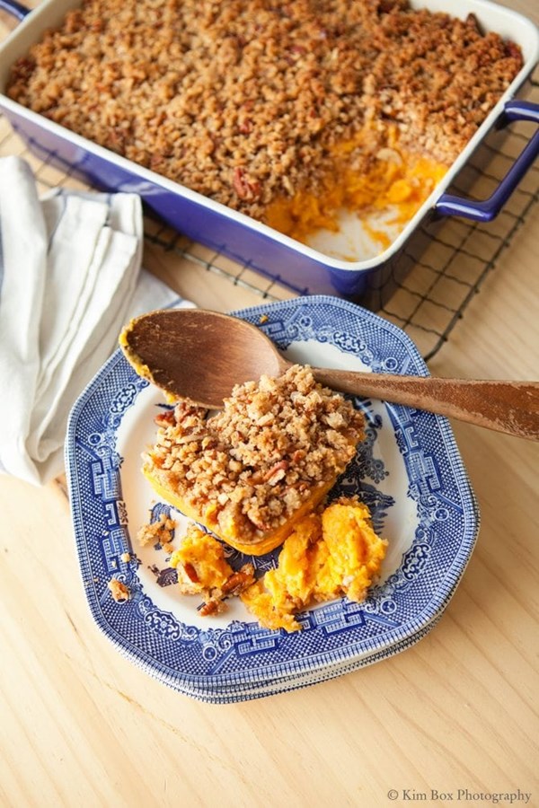 Sweet potato casserole with pecan praline topping
