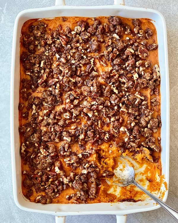 Sweet potato casserole with pecan streusel topping