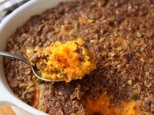 Sweet potato casserole with pistachio crust