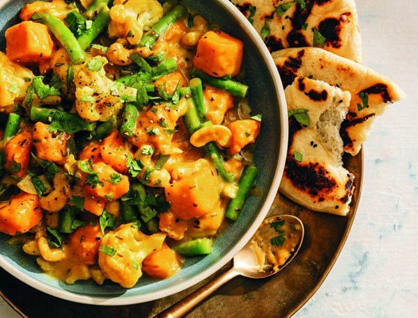 Sweet potato, cauliflower, green bean, and cashew curry