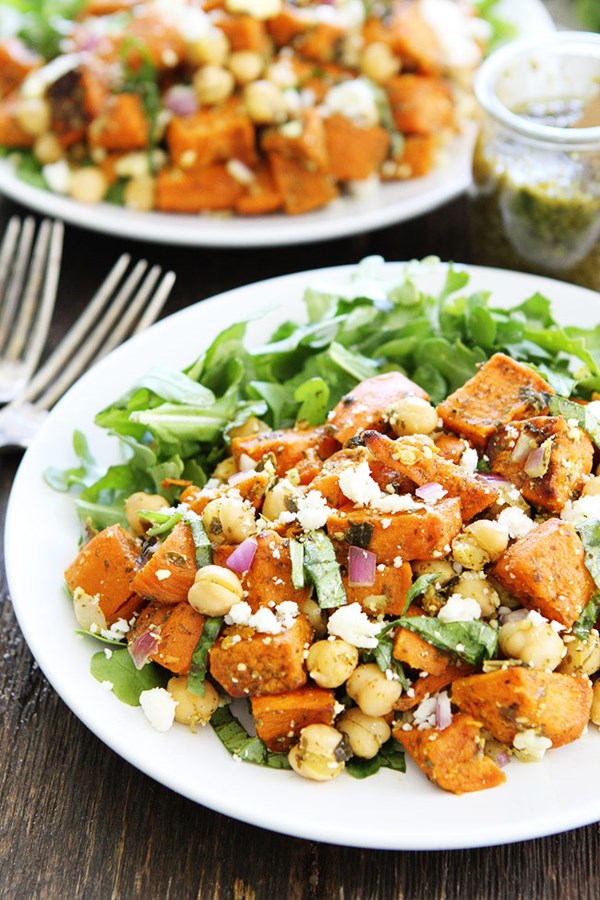 Sweet potato chickpea salad with pesto