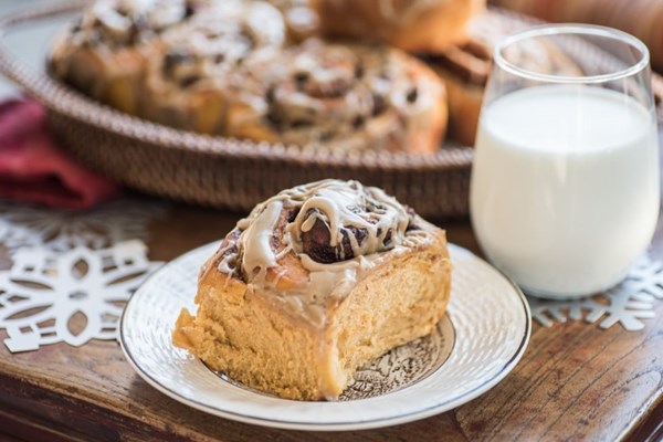 Sweet potato cinnamon rolls with caramel coffee cream cheese glaze