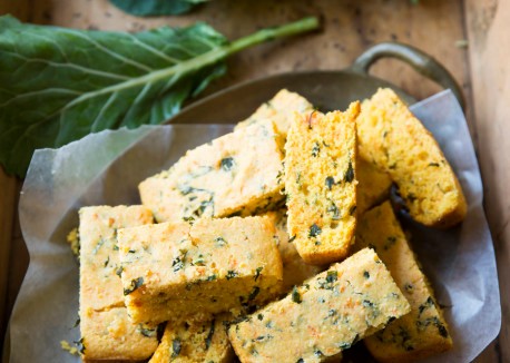 Sweet potato cornbread with collard confetti