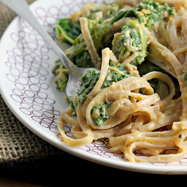 Sweet potato cream pasta with kale