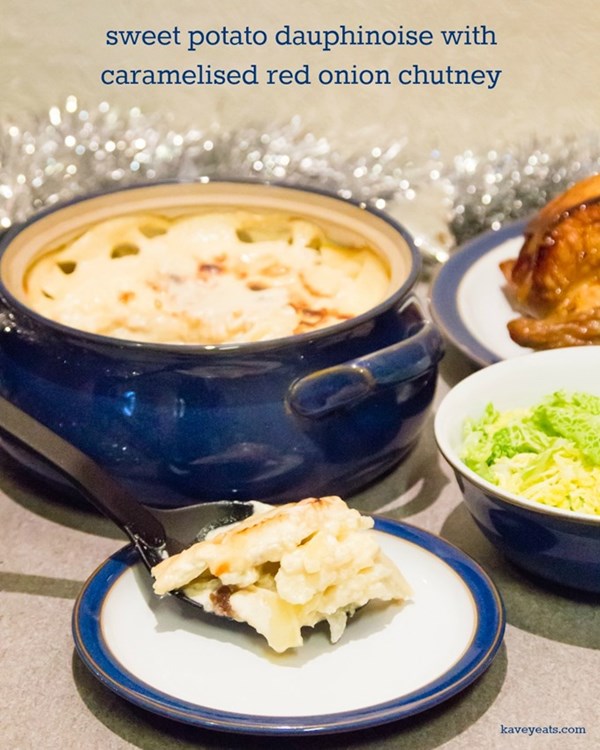 Sweet potato Dauphinoise with caramelised red onion chutney