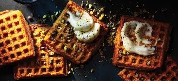 Sweet potato dessert waffles [aquafaba whipped cream]