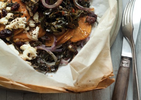 Sweet potato, feta, and shiitake packets