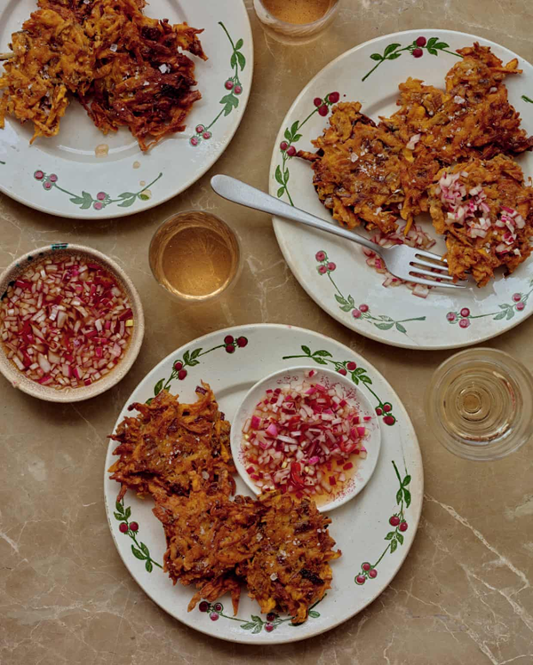 Sweet potato fritters with chilli dipping vinegar