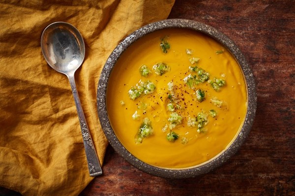 Sweet potato, ginger and spring onion soup