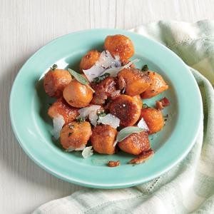 Sweet potato gnocchi with bacon and sage