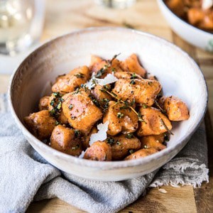 Sweet potato gnocchi with herbed white wine pan sauce
