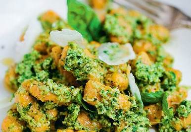 Sweet potato gnocchi with kale pesto