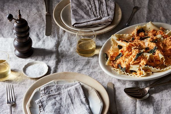 Sweet potato, goat cheese and sage pasta pile-up