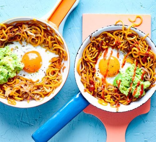 Sweet potato hash, eggs & smashed avo