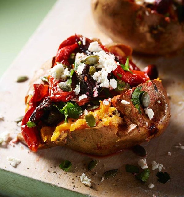 Sweet potato jackets with beetroot ratatouille