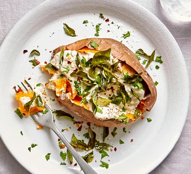 Sweet potato jackets with tahini yogurt