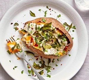 Sweet potato jackets with tahini yogurt