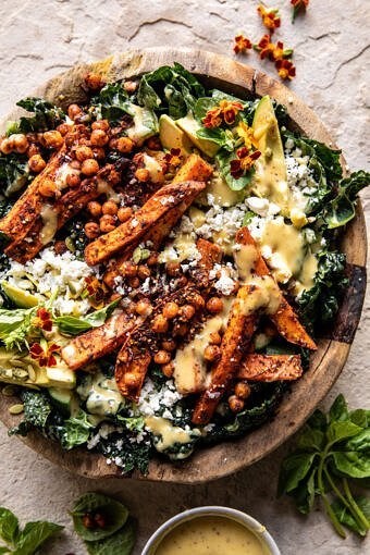 Sweet potato kale salad with creamy honey mustard dressing
