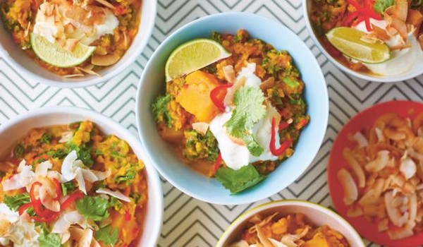 Sweet potato, lentil, kale and coconut curry