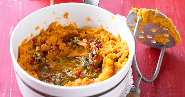 Sweet potato mash with chilli, ginger and garlic butter